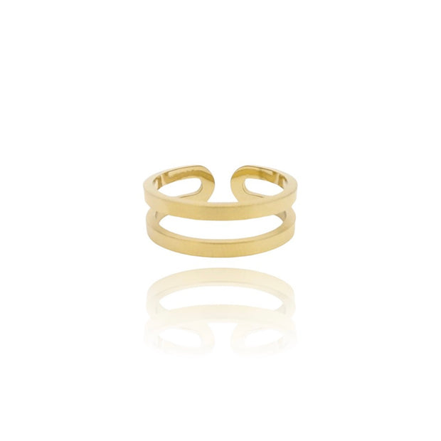 KIKICHIC Double Band Ring Stainless Steel, Double Stack Design Open Ring 18k Gold, Stackable Two Band Ring Gold, Simple Adjustable Open Stacked Two Band Ring Silver, Modern double Ring Stacks.