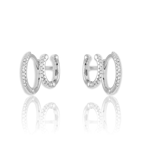 KIKICHIC | NYC | CZ Diamond Ear Cuff Chain Double Handcuff with Tiny Hoops Earrings in Solid Sterling Silver (925) in 14K Gold, White Gold. Gold