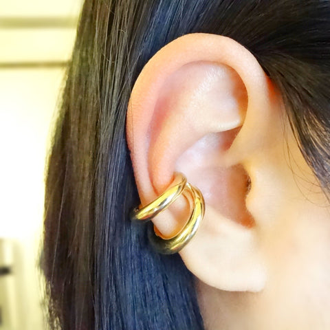 KIKICHIC Simple double Ear Cuff Adjustable Silver. Simple chunky Gold No Piercing Necessary Earrings, Simple Double Comfortable Ear Cuff Slip over the Ear.  Double Thick Smooth Ear Cuff Earrings. Edgy Ear Cuff. 