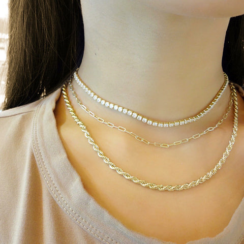 Thin gold filled rope chain necklace