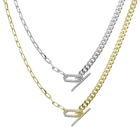 Lock Paper Clip Chain Toggle Necklace gold