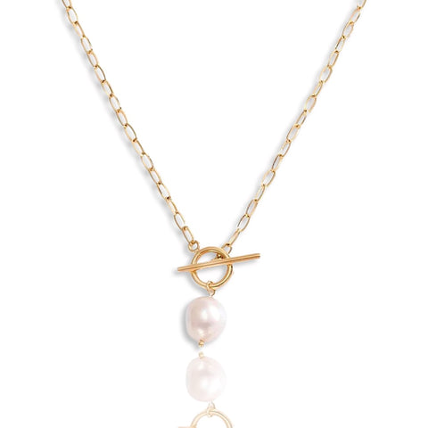 Baroque Pearl Paper Clip Toggle Necklace