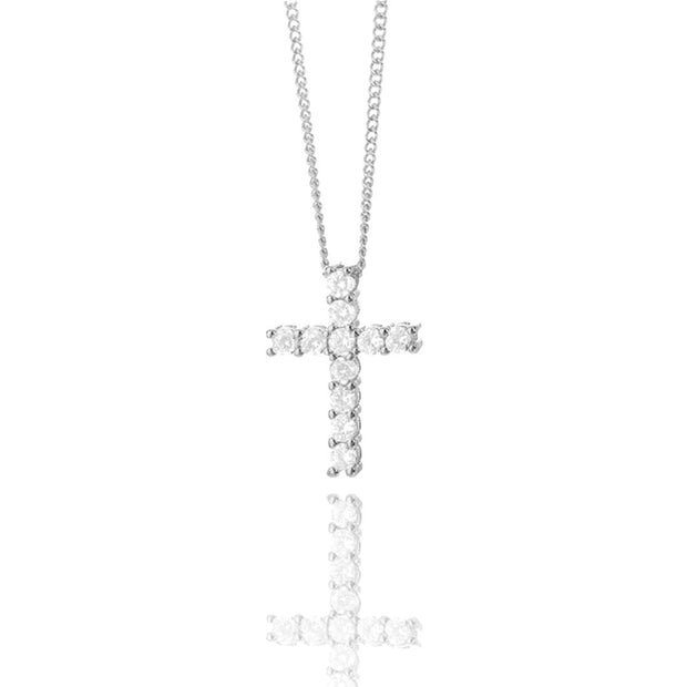 KIKICHIC CZ Cross Stainless Steel Necklace, Medium Cross Necklace, Cross Pendant Necklace, Gold Cross Necklace, Fancy Cross Necklace.