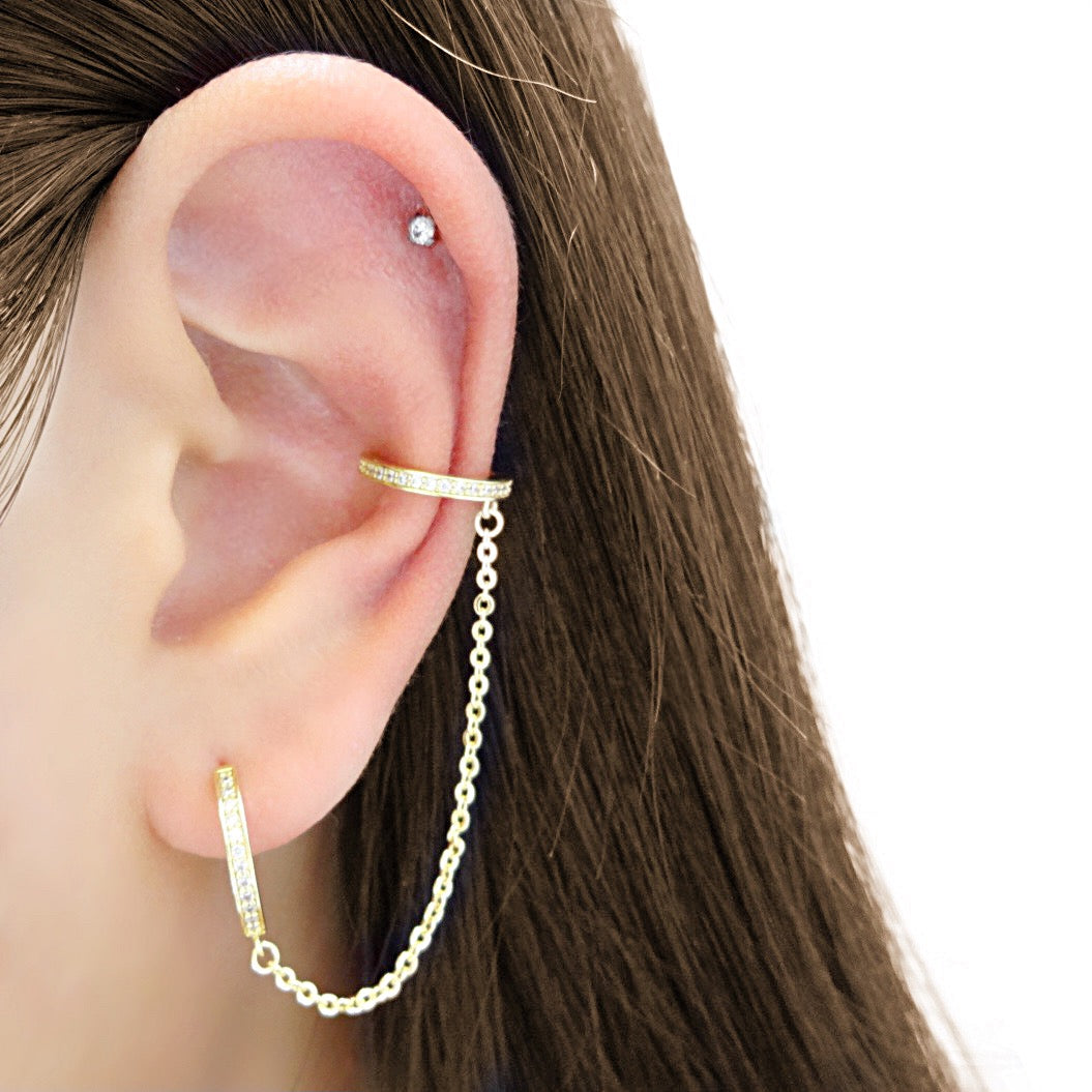 ピアス [wingbling] Nuno Double Chain Basic OneTouch Ring Earring Singel Sterling Silver Double Lobe Piercing Earring with