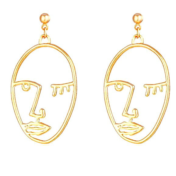 Face Earrings, Dangle Earrings for Women, Statement Jewelry, Abstract Earrings, online Pop Art Jewelry, Picasso Earrings, Gold Face Earrings.