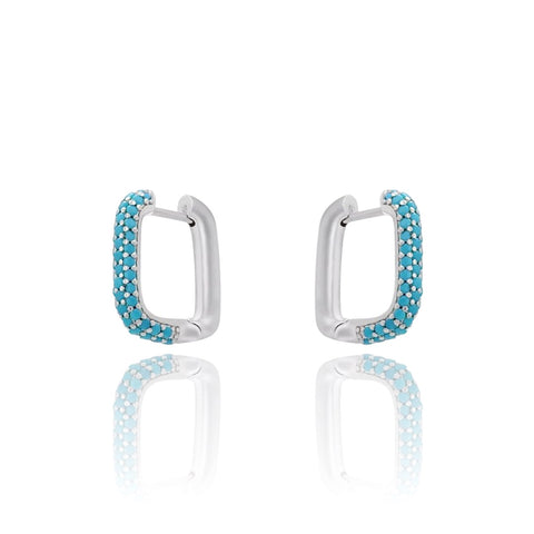 KIKICHIC Gold Filled CZ Turquoise Rectangle Hoop Earrings, Sterling Silver blue Pave Small Rectangle Hoop, Lightweight CZ Small Rectangle Hoops, Gold Polished Rectangle Hoop Earrings, Minimalist Modern Small Diamond Rectangle Hoop Earrings, Green Pave diamond small Paper Clip Earrings, Paper Clip Hoop Earrings, Small Diamond CZ Paper Clip Earrings.
