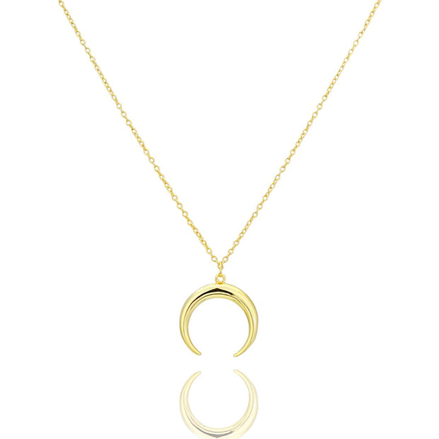 KIKICHIC Simple Double Horn Necklace Stainless Steel, Gold Simple Horn Necklace, Dainty Horn Necklace, Minimalist Moon Necklace, Crescent Horn Necklace Silver, Small Horn Necklace Gold, 18k Gold Filled Upside Down Moon Necklace.