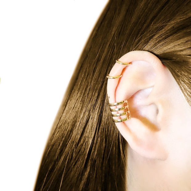 KIKICHIC Layered Ear Cuff Adjustable. Four Layers 14k Cuff Gold No Piercing Necessary Earrings, Multi Layered Ear Cuff Slip over the Ear. Four Layers Gold Ear Cuff Earrings. Minimalist Multi Ear Cuff.