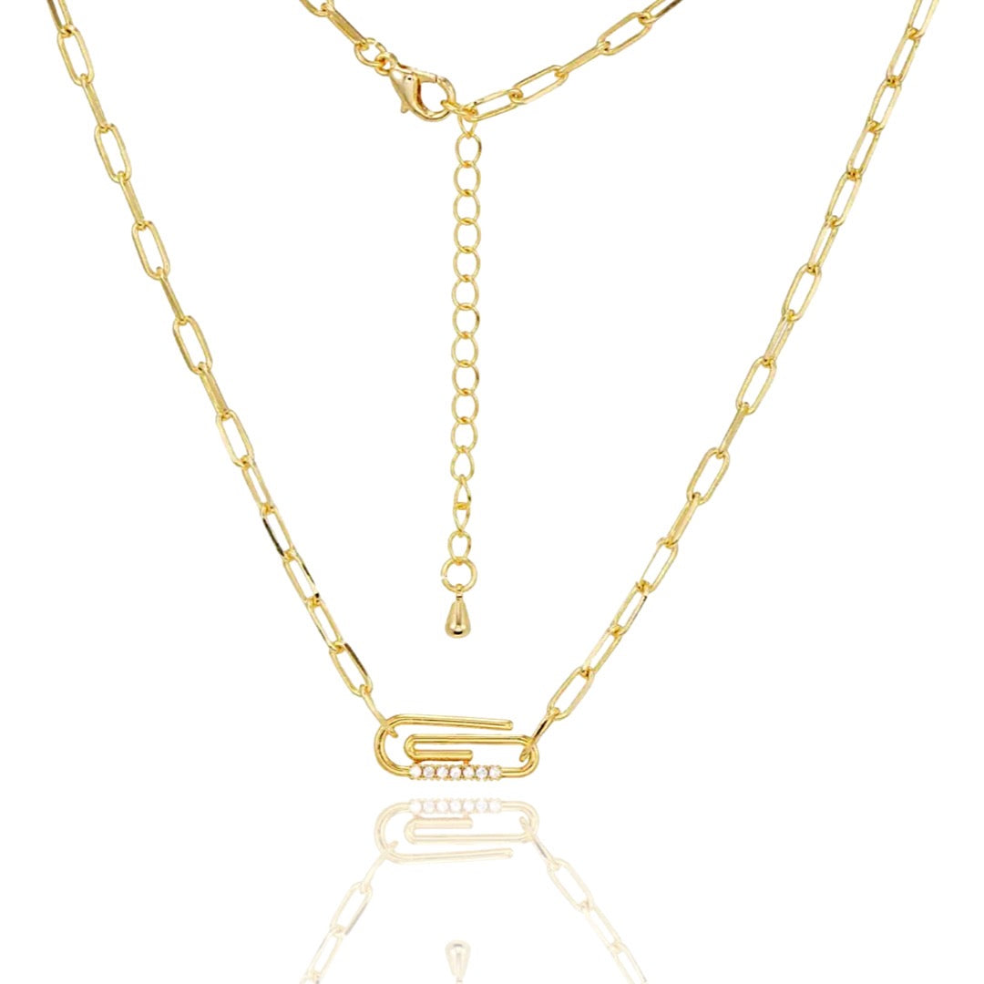 KIKICHIC | NYC | Gold CZ Diamond Paper Clip Charm Chain Necklace