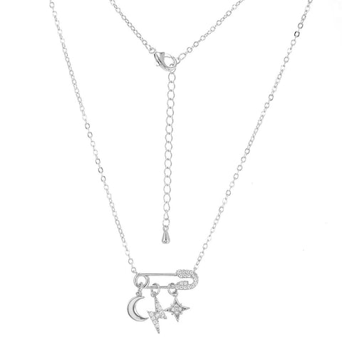 Safety Pin with Charms Necklace
