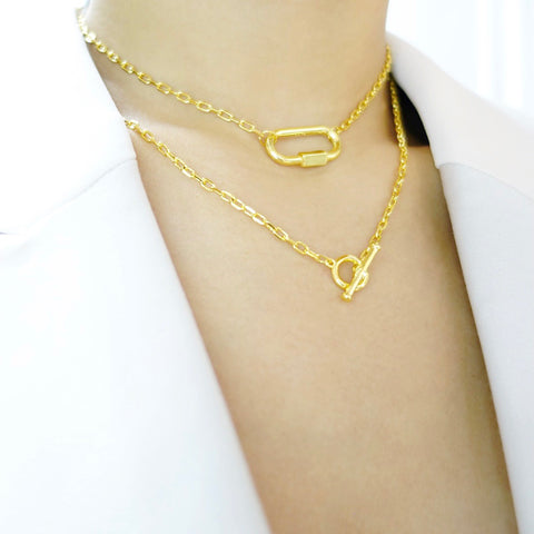 NYC KIKICHIC 18k Gold | | Paper Carabiner Gold Link Sterling Chain 18k Clip Necklace Silver