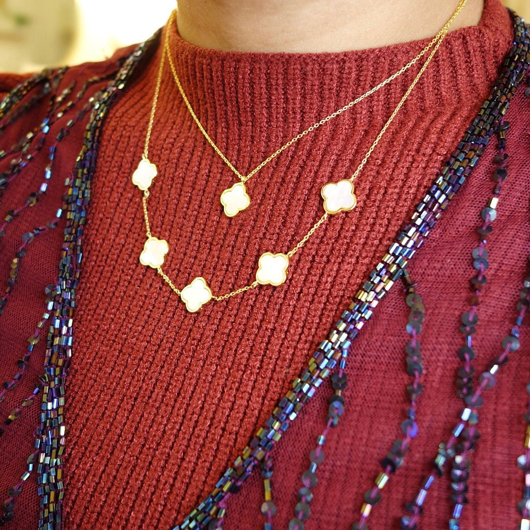 KIKICHIC | Multiple Five Mother of Pearl Clover Necklace in 14k