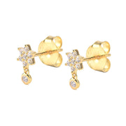 KIKICHIC CZ Diamond Flower Stone Dangling Stud Earrings Sterling Silver 928 with 18k Gold Plated, Hypoallergenic Sterling Silver Earrings Flower Design 