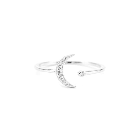 KIKICHIC CZ Diamond Pave Moon Stackable Rings Sterling Silver (925), Cubic Zirconia Pave Modern Moon Ring 18k Gold, CZ Moon Rose Gold Ring Adjustable, Minimal Moon CZ Open Ring Adjustable Sterling Silver (925), Moon Crystal Ring, Dainty CZ Diamond Moon Ring