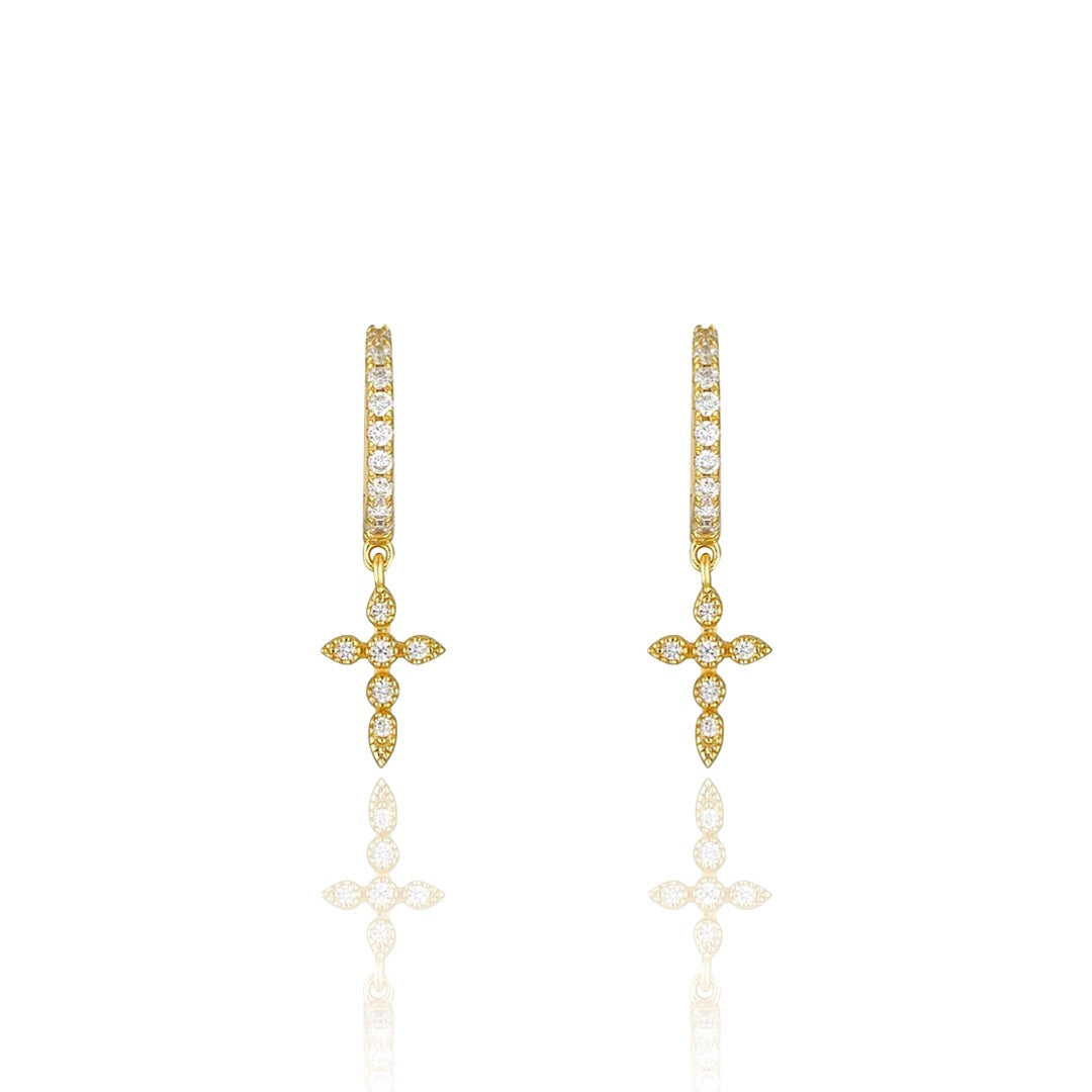 KIKICHIC | NYC | CZ Diamond Pave Cross Dangle Huggies Hoops KIKICHIC | NYC | CZ Diamond Pave Cross Dangle Huggies Hoops