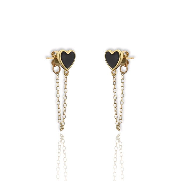 Enamel Heart Simple Chain Stud Earrings