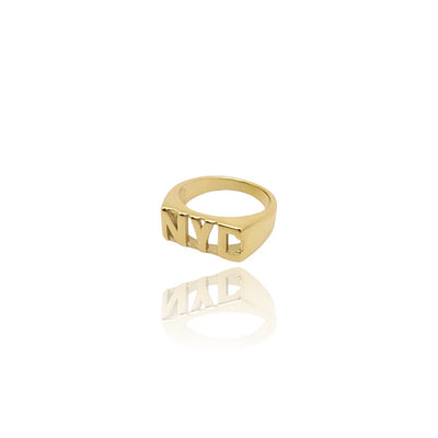 KIKICHIC New York City Words Ring, New York Bold Ring Size 7, NYC Ring Size 8, Stacking New York Ring in Waterproof, Gold Fill New York City Ring, New York Engraved Ring.