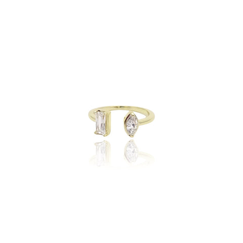 14K Gold Vermeil Asymmetrical 2-Stone Pear Shape CZ Open Ring – Kiera NY  Jewelry
