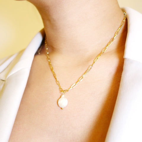 KARISA Thin gold chain necklace with pearls - Pure Greek Shop