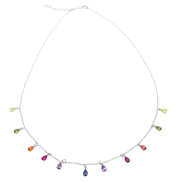 KIKICHIC Rainbow Dangling Teardrop Necklace, Rainbow Gems Necklace Sterling Silver (925), 18k Gold Rainbow Stones Choker Necklace, Colorful Rainbow Dainty Necklace, Crystals Teardrop Colorful Necklace, Summer Choker Necklace, Minimal Dainty Choker Necklace, Trendy Rainbow Choker, Rainbow Drop Choker Sterling Silver.