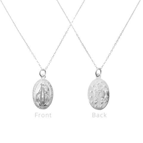 Silver Miraculous Medal Set with diamond edges
