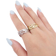  KIKICHIC Multiple Strand Band Ring Sterling Silver (925), Wrap Layered Design Open Ring 18k Gold, Multiple Stackable Ring Gold, Wraparound Wide Open Ring Adjustable 18k Gold, Simple Adjustable Open Multi-Layer Statement Ring Silver, Modern Layered Strand Ring Stacks, Solid Sterling Thin Multi Lines Open Rings.