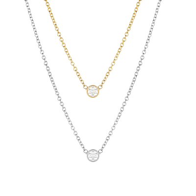 KIKICHIC Solitaire Necklace Sterling Silver, 18k Gold Necklace with tiny cz, simple cz diamond necklace gold, single cz necklace, tiny cz necklace, tiny diamond necklace, Small bezel diamond necklace