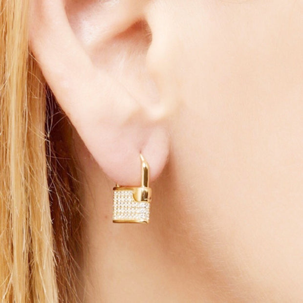 KIKICHIC Small CZ Diamond Lock Hoop Earrings 18k Gold, CZ Padlock Hoop Earrings Gold, Lock Hoop Earrings, Dainty Gold Lock Earrings, Tiny Hoop Lock Earrings Gold, Dangling Lock Earrings Gold, Lock Charm Hoop Earrings.