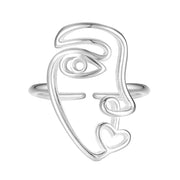 KIKICHIC KIKICHIC Abstract Picasso Face Ring, Silver Picasso Face Ring, Open Ring Abstract Half Face Sterling Silver, Handmade Unique Face Ring Adjustable, Picasso Art Jewelry, Artistic Hollow Heart Face Open Ring Gold, Face Shape Ring Sterling Silver