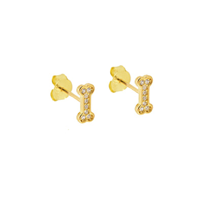 KIKICHIC CZ Pave Dog Bone Stud Earrings Sterling Silver, Rose Gold Dog Bone Stud Earrings, 18k Gold Mini Dod Bone Earrings, CZ Pave Diamond Dog Bone Earrings Silver, Diamond Dog Earrings, Yellow Gold Dog Bone Earrings, Minimalist Tiny Pet Puppy Animal Lover Dog Bone Earrings.
