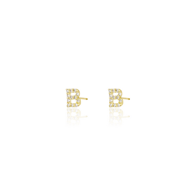 KIKICHIC Letter B Stud Earrings CZ Diamond Sterling Silver, Tiny Single Letter B Stud Earrings, White Gold CZ Diamond Initial B Stud Earrings, Small CZ Letter B Stud Earrings, CZ Pave Letter B Initial Name Stud Earrings, Name Initial B Earrings Small