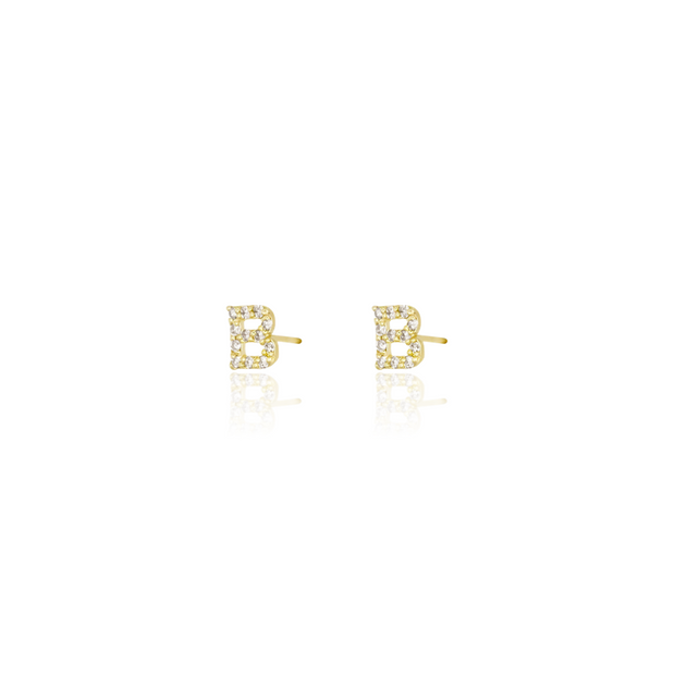 KIKICHIC Letter B Stud Earrings CZ Diamond Sterling Silver, Tiny Single Letter B Stud Earrings, White Gold CZ Diamond Initial B Stud Earrings, Small CZ Letter B Stud Earrings, CZ Pave Letter B Initial Name Stud Earrings, Name Initial B Earrings Small