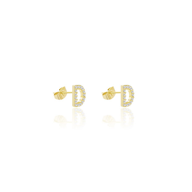 KIKICHIC Letter D Stud Earrings CZ Diamond Sterling Silver, Tiny Single Letter D Stud Earrings, White Gold CZ Diamond Initial D Stud Earrings, Small CZ Letter D Stud Earrings, CZ Pave Letter D Initial Name Stud Earrings, Name Initial D Earrings Small.