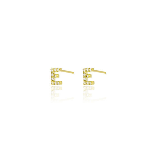 KIKICHIC Letter E Stud Earrings CZ Diamond Sterling Silver, Tiny Single Letter E Stud Earrings, White Gold CZ Diamond Initial E Stud Earrings, Small CZ Letter E Stud Earrings, CZ Pave Letter E Initial Name Stud Earrings, Name Initial E Earrings Small.