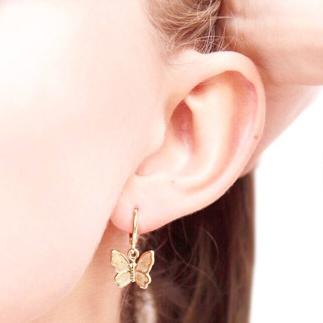 thumbnail image 2 of Gold Butterfly Hoops, Butterfly Earrings, Gold Filled Butterfly Mini Hoops, Butterfly Dangle Earrings, Huggie Hoop Earrings 2 of 14