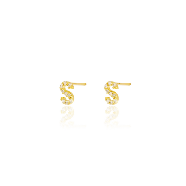 So(๑˃̵ᴗ˂̵) KIKICHIC | NYC | Letter Stud Earrings CZ Pave Sterling