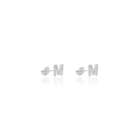 KIKICHIC Letter M Stud Earrings CZ Diamond Sterling Silver, Tiny Single Letter M Stud Earrings, White Gold CZ Diamond Initial M Stud Earrings, Small CZ Letter M Stud Earrings, CZ Pave Letter M Initial Name Stud Earrings, Name Initial M Earrings Small.