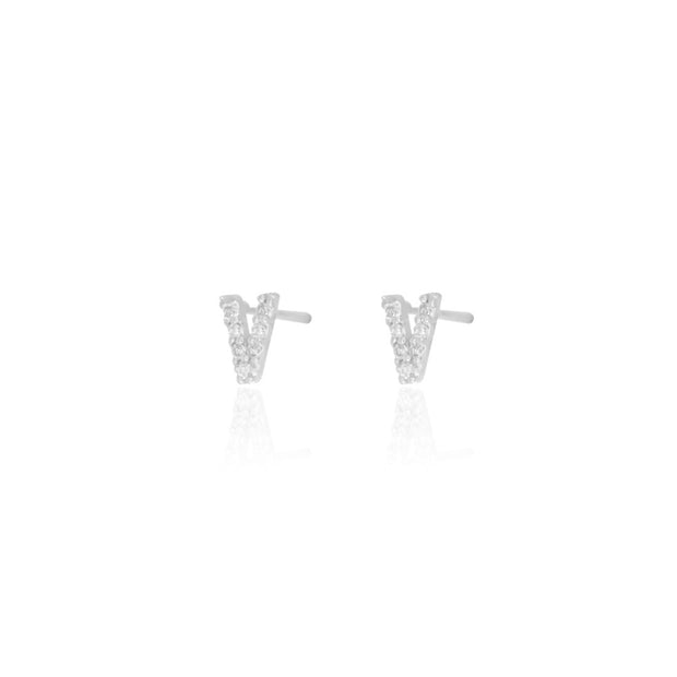 KIKICHIC Letter V Stud Earrings CZ Diamond Sterling Silver, Tiny Single Letter V Stud Earrings, White Gold CZ Diamond Initial V Stud Earrings, Small CZ Letter V Stud Earrings, CZ Pave Letter V Initial Name Stud Earrings, Name Initial V Earrings Small.