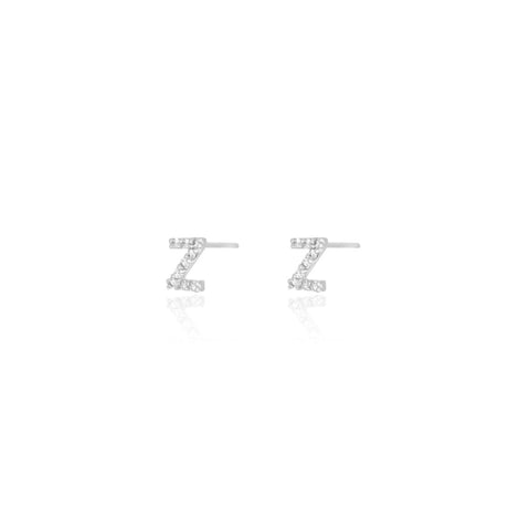 KIKICHIC Letter Z Stud Earrings CZ Diamond Sterling Silver, Tiny Single Letter Z Stud Earrings, White Gold CZ Diamond Initial Z Stud Earrings, Small CZ Letter Z Stud Earrings, CZ Pave Letter Z Initial Name Stud Earrings, Name Initial Z Earrings Small.