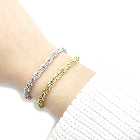 KIKICHIC Twisted Rope Chain Link Bracelet in 14k Gold, Thick Rope Stacking Bracelet Gold Filled, Stainless Steel Chunky Rope Chain Stack Bracelet, Silver Rope Chain Bracelet, Medium Gold Filled Rope Chain Stacking Bracelet, Thick Rope Chain Gold Filled Stack Bracelet, Fine Solid Rope Gold Bracelet.