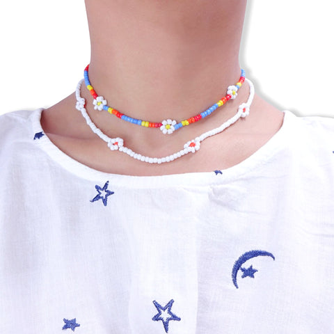 seed bead necklace flower KIKICHIC | NYC | Rainbow Flower Beaded Choker Necklace