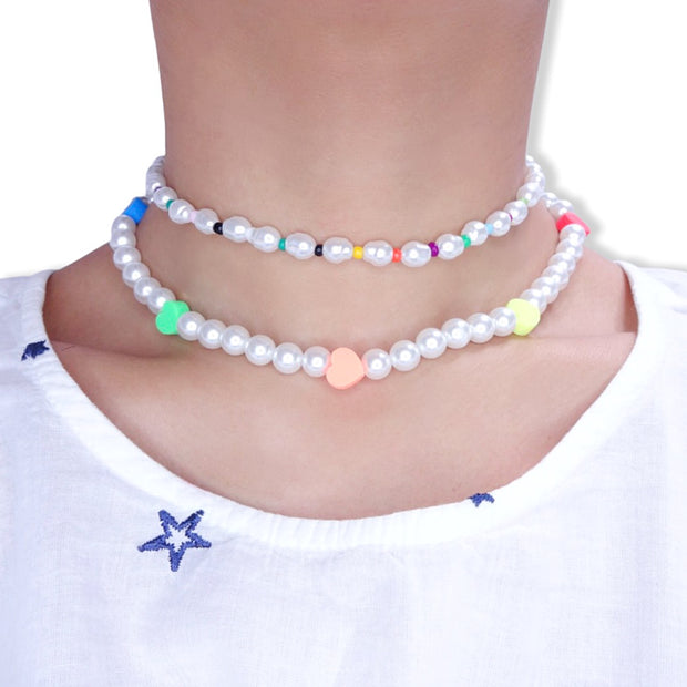 Color Hearts Pearl Choker Necklace