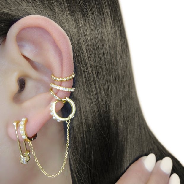 KIKICHIC Round Beaded Ear Cuff Adjustable Sterling Silver. Beaded 18k Gold No Piercing Necessary Earrings, Comfortable Ear Cuff Slip over the Ear. Rose Gold Circles Ear Cuff Earrings. Minimalist Ear Cuff.