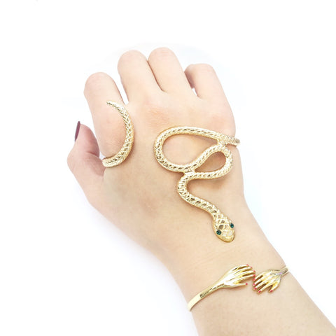 KIKICHIC Serpent Snake Palm Cuff Bracelet Adjustable, 18k Gold Snake Palm Bracelet Flexible, Unique Handmade Snake Cuff Palm Bracelet, Snake Hand Wrap Palm Bracelet, Open Bangle Snake V Palm Cuff.