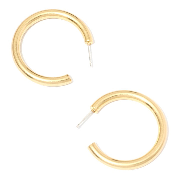 KIKICHIC Chunky Medium Size Hoop Earrings Silver and 18k Gold, Smooth Thick Medium Hoop Earrings, Silver Thick Hoop Lightweight Earrings.