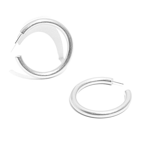 KIKICHIC Chunky Medium Size Hoop Earrings Silver and 18k Gold, Smooth Thick Medium Hoop Earrings, Silver Thick Hoop Lightweight Earrings.