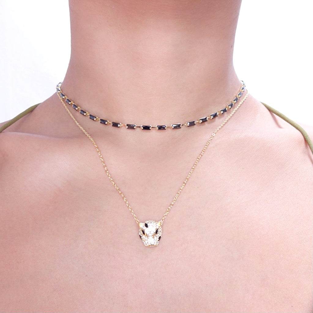 Outlet Sliver Diamond Black Choker