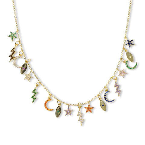 KIKICHIC | Nyc | Moon Star Lighting Eye Charm Dangling Necklace Colorful Sterling Silver (925)