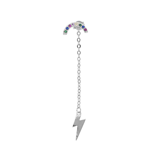 KIKCHIC KIKICHIC Rainbow Lighting Bolt Front to Back Chain Stud Earrings Sterling Silver, Gold Rainbow Dainty Chain Stud Earrings, Lighting Bolt Rose Gold Chain Drop Stud Earrings, Lighting Bolt Stud Dangling Chain Earrings, Rainbow Chain Earrings Silver, Tiny Rainbow Chain Wrap Stud Earrings, Modern Chain Lighting Bolt Stud Earrings, Rainbow Stud Earring with Chain Attached.