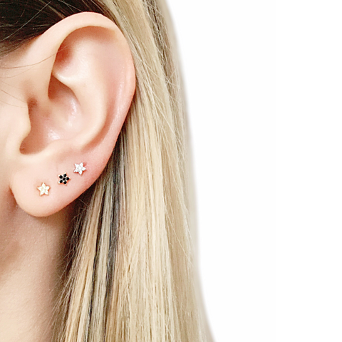 Double Piercing Earring, Solid Gold Earring, Gold Chain Earring, 14K Real Gold  Earring, Real Gold Earrings Set, Double Stud Earring - Etsy